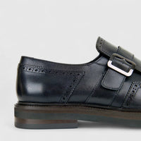 Formales Men's Leather Chunky Sole Monk Strap With Fringe FM2025-839 Black FK12