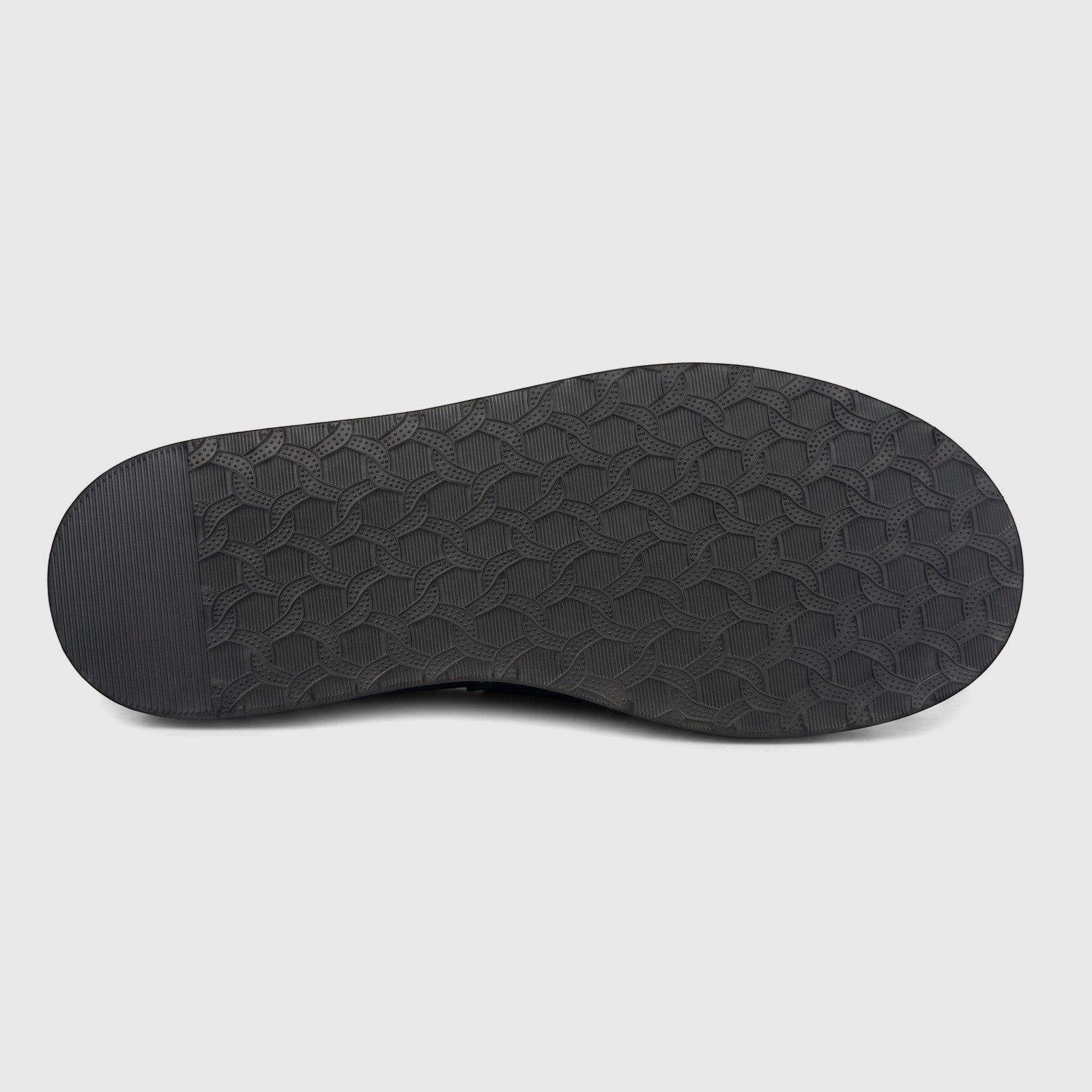 Bottom view of a Formales Men's Leather Chunky Sole Mule FW267018 Black FW7, showcasing the textured outsole pattern and