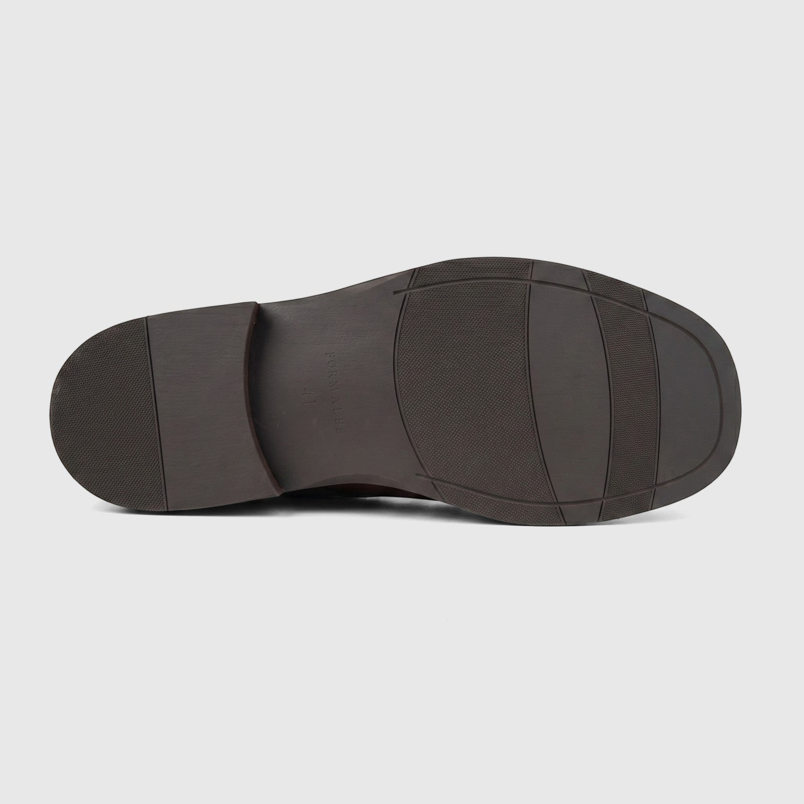 Formles men's leather chunky sole slip-on shoe in coffee brown, bottom view showing the textured sole pattern.