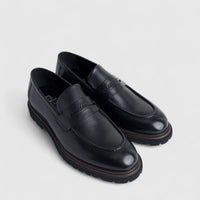 Formales Men's Leather Chunky Sole Slip On FM2025-840 Black FK37