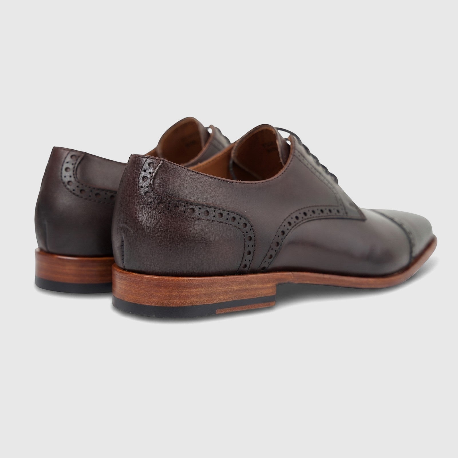 Pair of Formale's Men's Leather Dress Lace Up FD265006 Coffee FD27 shoes, dark brown, with brogue detailing and stacked