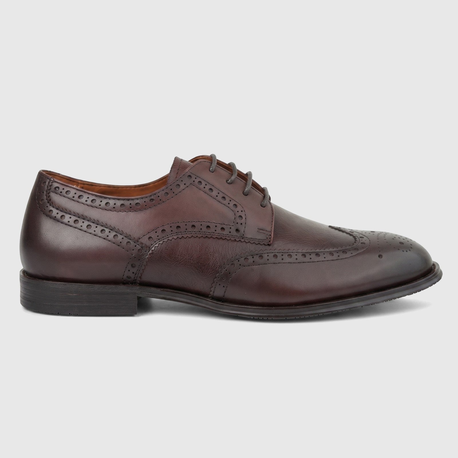 Formales Men's Leather Dress Lace Up FD265003 Coffee FD32, a dark brown leather wingtip brogue dress shoe, shown from the