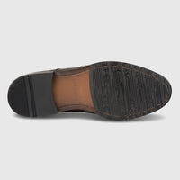 Formale's Men's Leather Dress Lace Up shoe in coffee brown, featuring a durable black rubber sole with patterned tread,