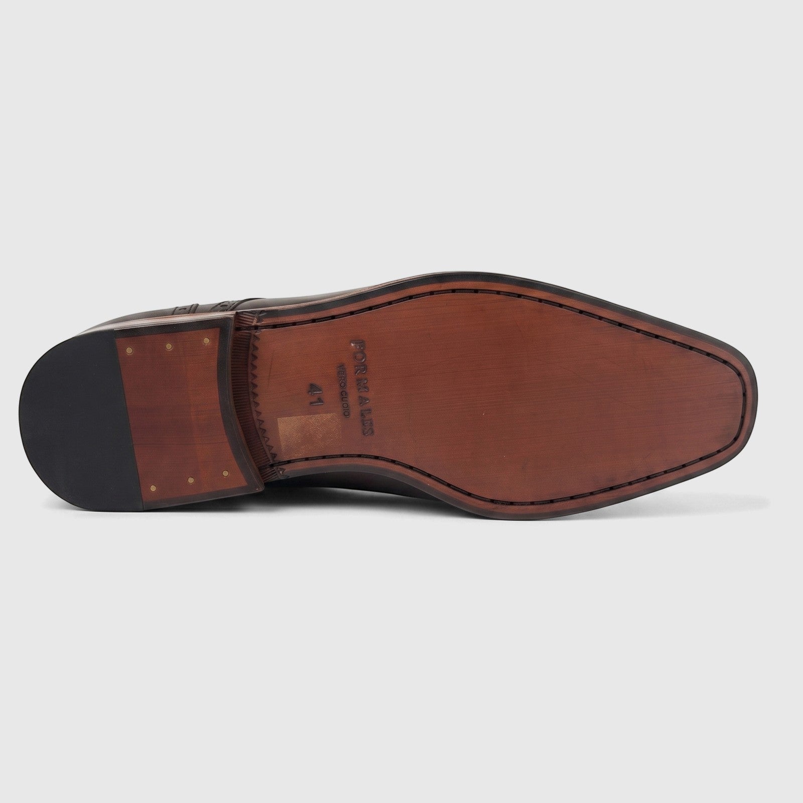 Formales Men's Leather Dress Lace Up shoe in coffee brown, featuring a durable leather sole with intricate stitching and a