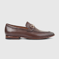 Formles Men's Leather Dress Slip On FD265001 Coffee FD21 loafer in rich brown leather with gold-tone horsebit detail, side