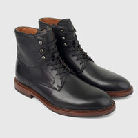 Formales Men's Leather Lace Up Boots FD265008 Black with brown soles, photographed from a side angle.