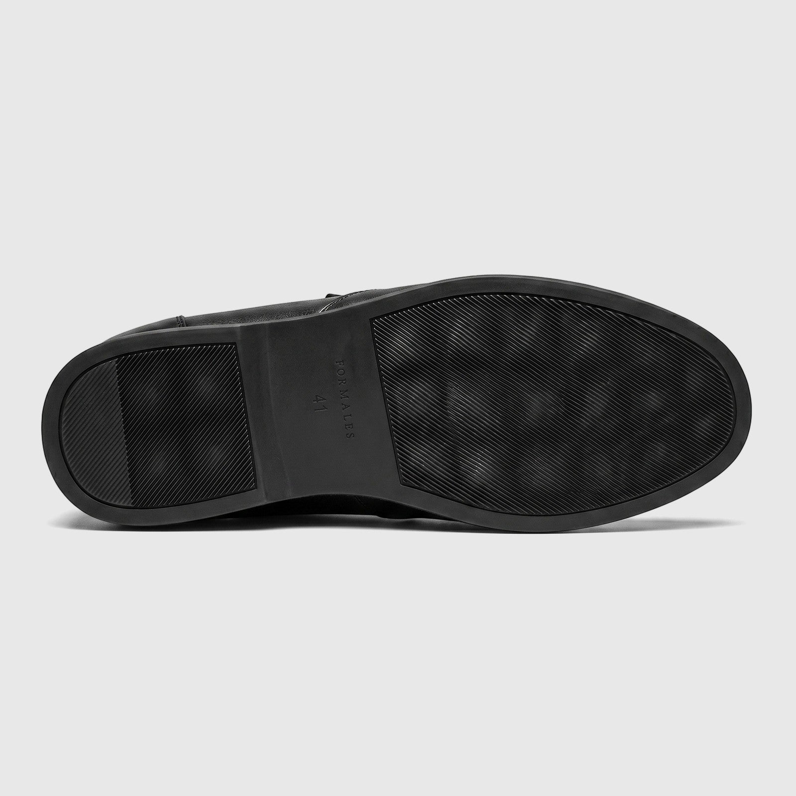 Formales Men's Leather Loafer FT268014 Black FK69, showing the textured black rubber sole with ridged pattern.