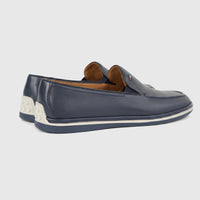 Formals Men's Leather Loafer FT268010 in navy blue, featuring a classic slip-on design and textured heel details.