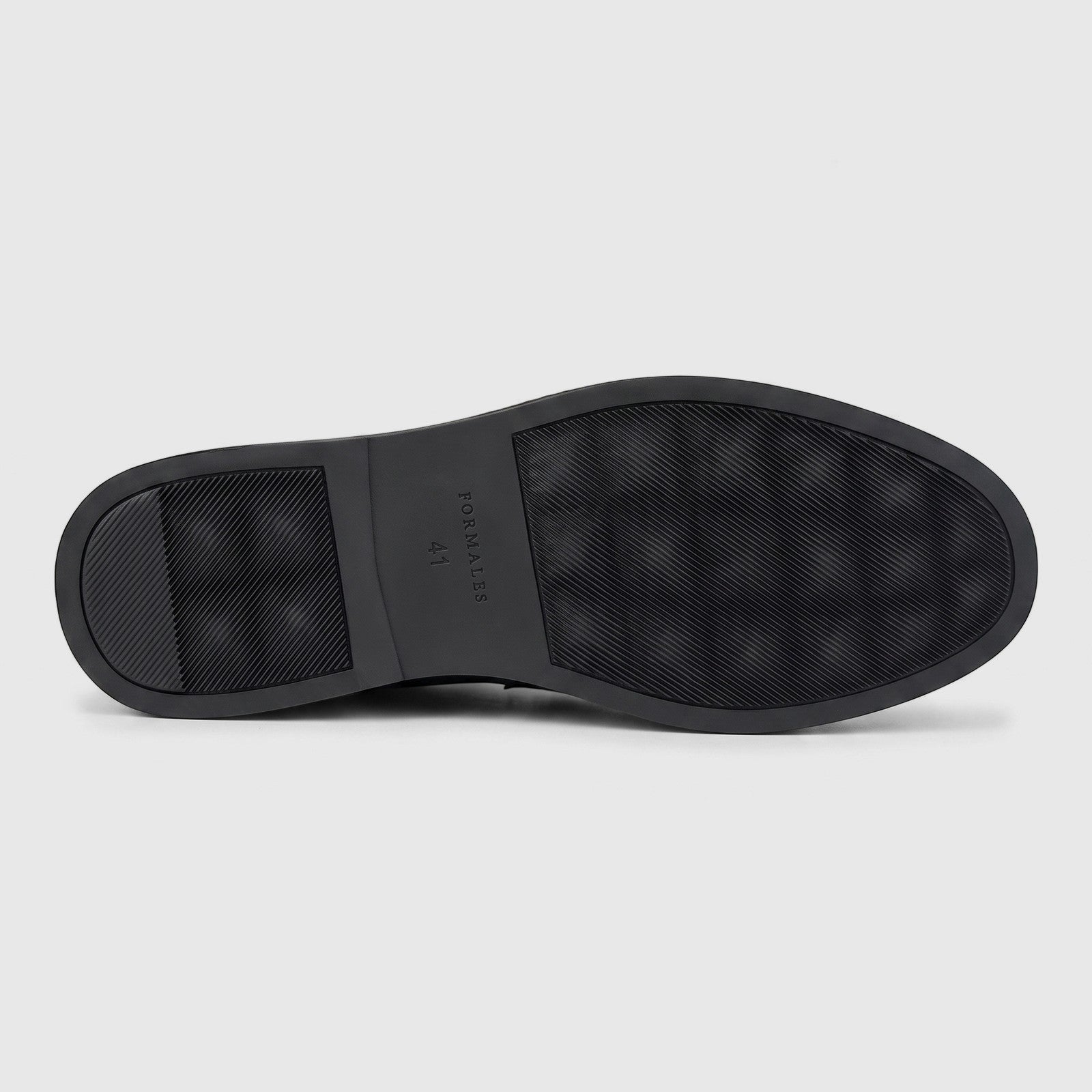 Formales Men's Leather Loafer FT268012 Coffee FK67 shown from bottom, featuring a black textured rubber outsole.