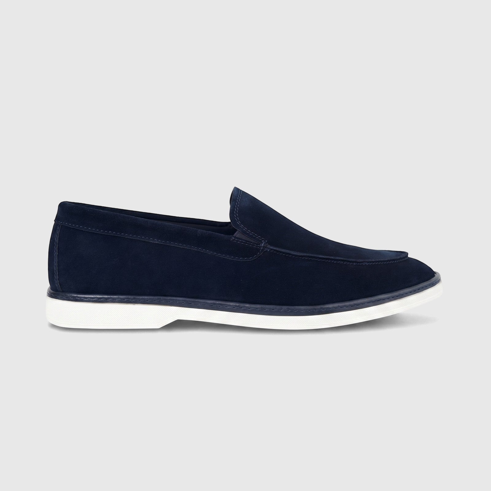 Formales Men's Leather Loafer FT268013 Navy FK68. A single navy blue suede slip-on loafer, side view, with a white sole.