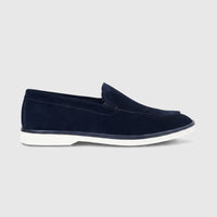 Formales Men's Leather Loafer FT268013 Navy FK68. A single navy blue suede slip-on loafer, side view, with a white sole.