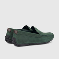 Formales Men's Leather Loafer FT268015 in deep green suede-like material, with visible stitching and brown heel accents.