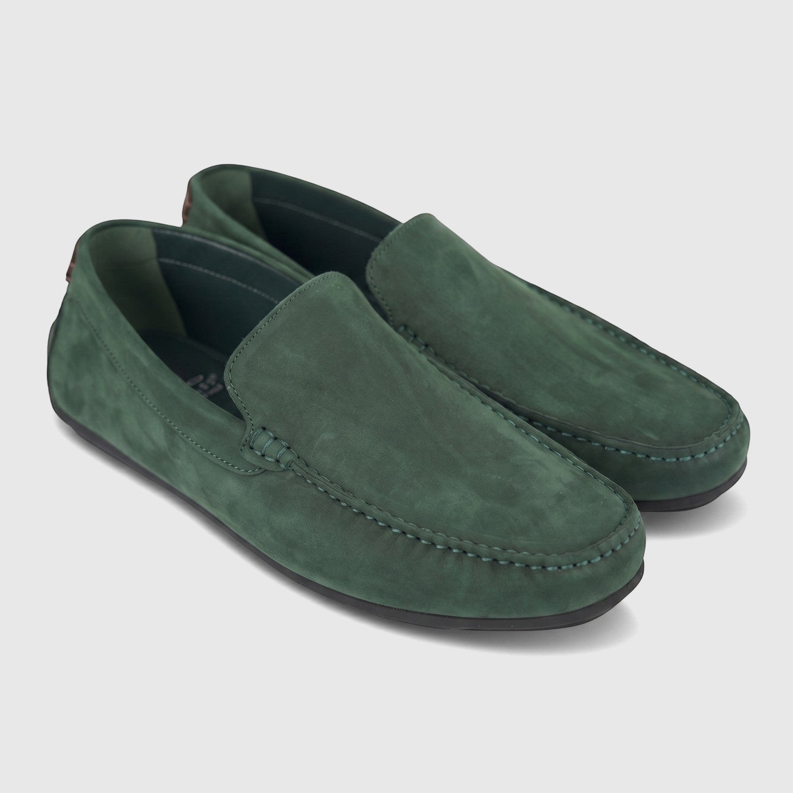 A pair of men's Formales FT268015 loafers in dark green suede, displayed from a slightly elevated angle.