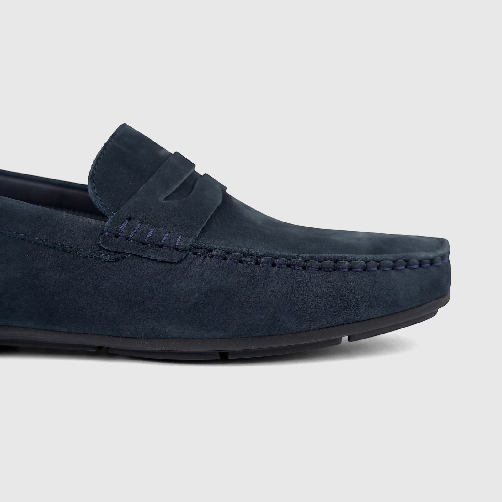 Formales Men's Leather Loafer FT268016 in dark blue suede, showcasing the side profile with detailed stitching.