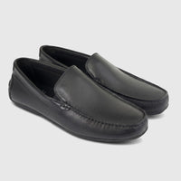 A pair of Formale black men's leather loafer shoes, model FT268017, featuring visible stitching details, displayed on a