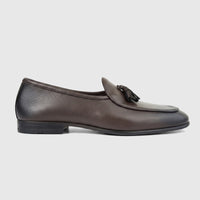 Formales Men's Coffee Leather Loafer FT268006 with tassel detail and black toe cap, presented in a clean side profile.