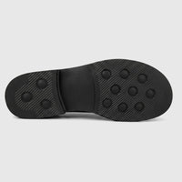Black rubber sole of a Formales Men's Leather Slip On shoe, showcasing its textured grip pattern, brand name, and size 41.