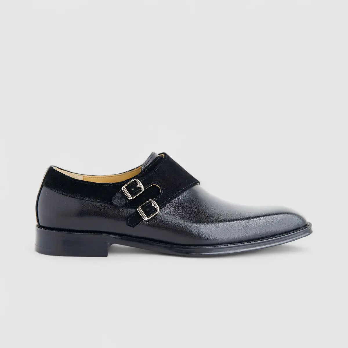 Formales Men's Leather Slip On With Double Buckle  AE5288-859 Black EL138