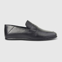 Formales Men's Leather Slip-On Shoe FW267013 in black, shown in a side profile view, highlighting its smooth texture and