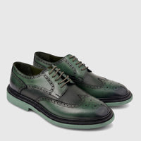 Formale Men's olive green leather brogue lace-up shoes with a chunky sole, displayed on a white background.