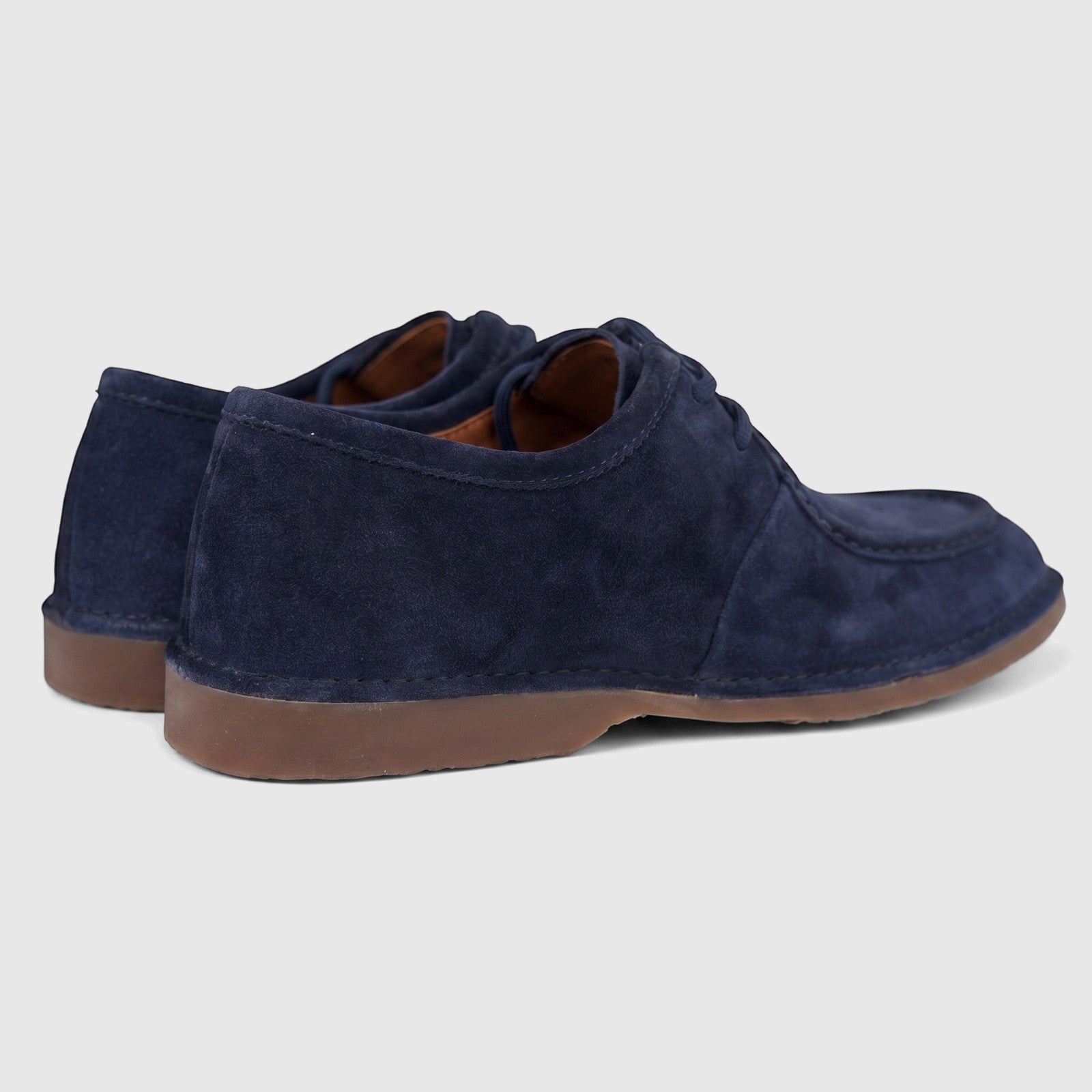 A pair of Formales Men's Suede Lace Up FD265013 Navy FD30 shoes, featuring rich navy blue suede and brown rubber soles,