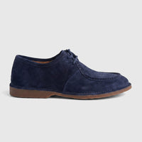 Formales Men's Suede Lace Up shoe in navy. Features textured suede, detailed stitching, and a brown sole, presented in a