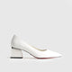 Bulbul Leather Block Heel Shoe White LAR6032 Heels | familyshoecentre