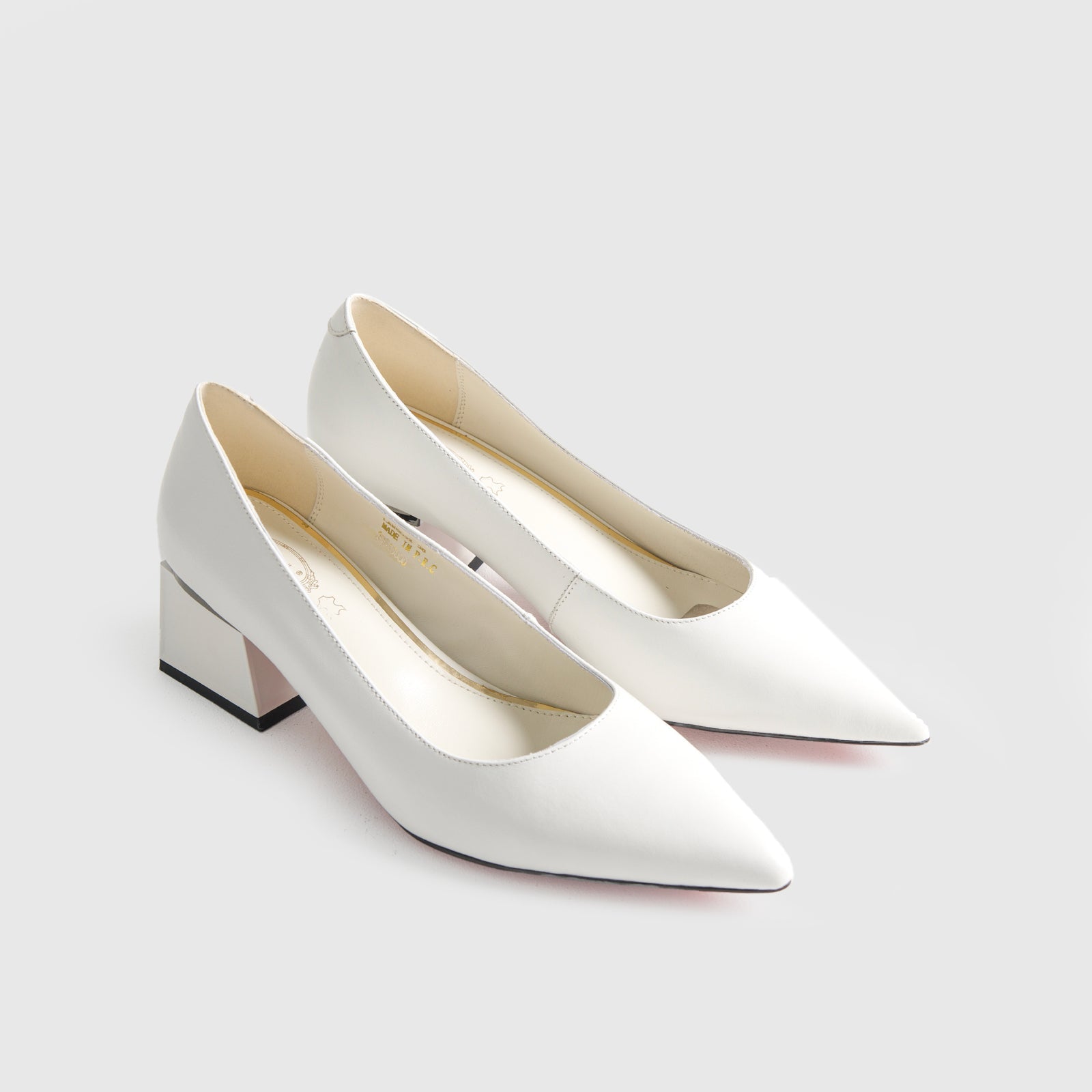Bulbul Leather Block Heel Shoe White LAR6032 Heels | familyshoecentre