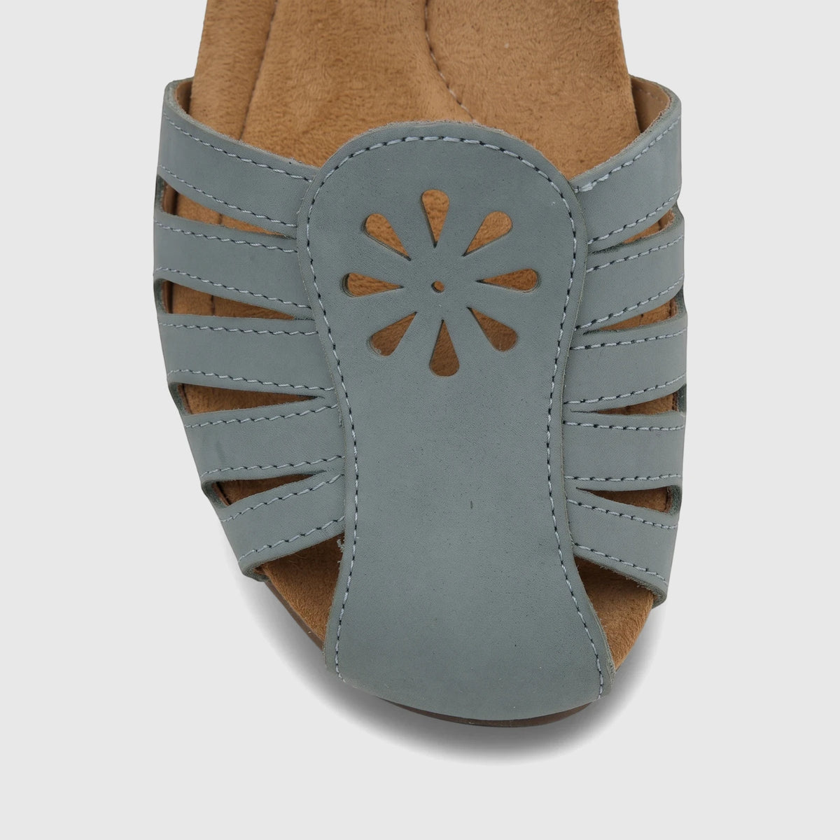 Close-up of a Hotter Ladies Comfort Fisherman Sandal in Dinaric Sage, featuring sage green leather with intricate cut-out