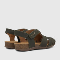 Hotter Ladies Comfort Fisherman Sandal Carpa in khaki green, featuring adjustable straps and a cork-effect sole, viewed from