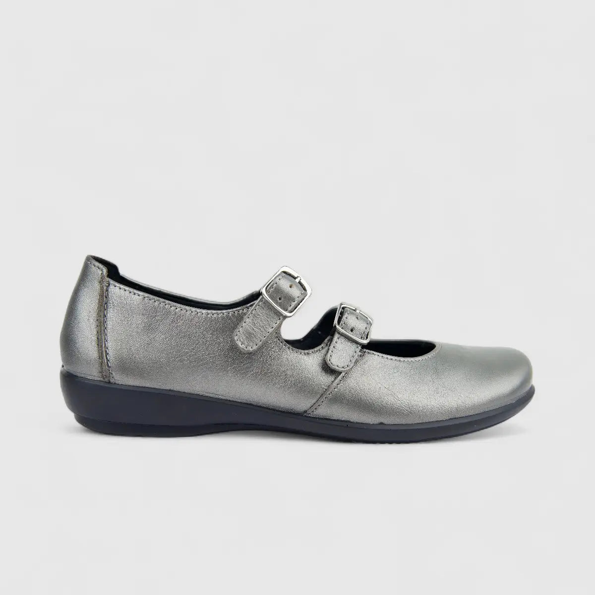 Hotter Ladies Comfort Pump Promise With Twin Buckle Mary Jane Pewter HT99
