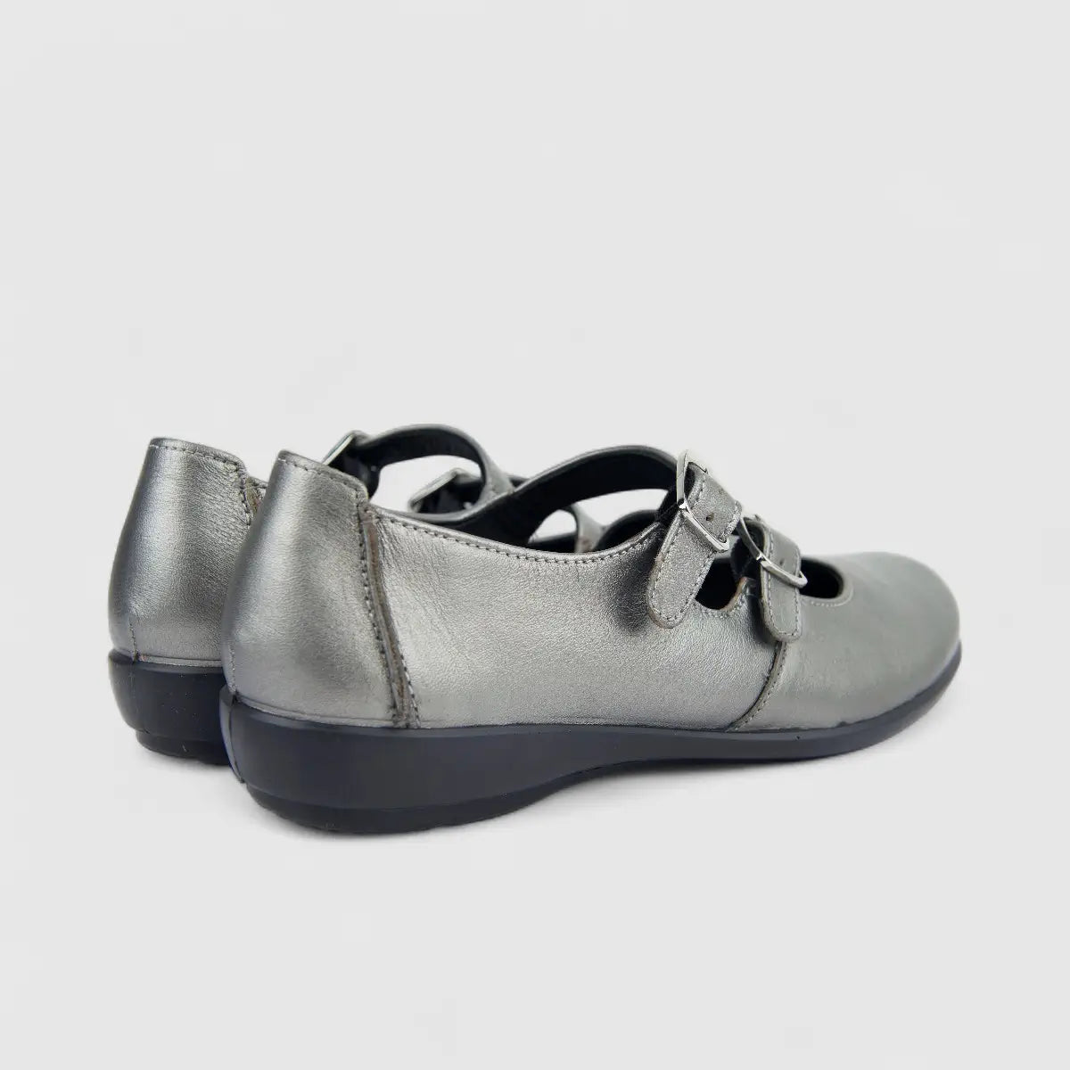 Hotter Ladies Comfort Pump Promise With Twin Buckle Mary Jane Pewter HT99