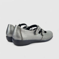 Hotter Ladies Comfort Pump Promise With Twin Buckle Mary Jane Pewter HT99