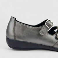 Hotter Ladies Comfort Pump Promise With Twin Buckle Mary Jane Pewter HT99