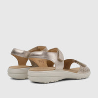 Two Hotter Ladies Comfort Sandal Leah 2 in soft gold, featuring adjustable straps and a chunky platform sole, viewed from a