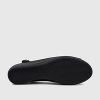 Black Hotter Ladies Comfort Sandal Olivia from a bottom-side view, showcasing the patterned sole and visible branding.
