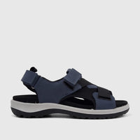 Hotter Ladies Comfort Sandal Pursue in aquatic blue, black, and gray, shown in a side view.