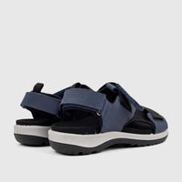 Hotter Ladies Comfort Sandal Pursue in aquatic blue, with adjustable Velcro straps and a black and grey sole, viewed from