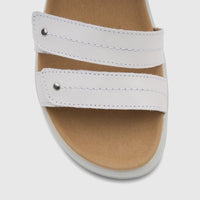 Close-up of a Hotter Ladies Comfort Sandal Venice in white, featuring two adjustable straps and a comfortable cork footbed.