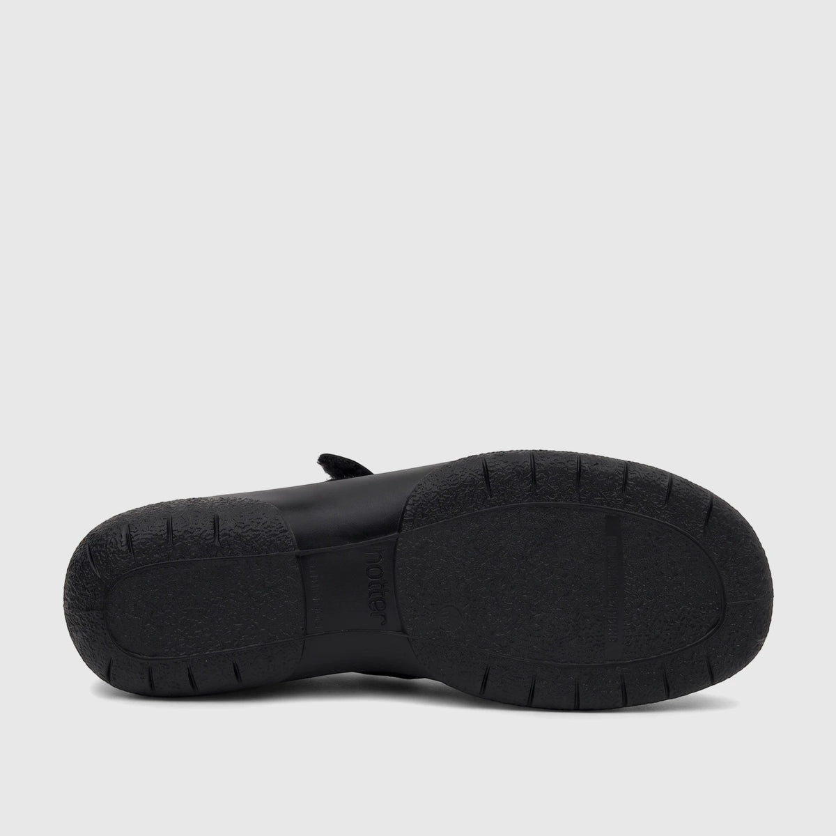 Black Hotter Ladies Comfort Shoe Quake 2 HT103, shown from an underside view highlighting the textured sole and brand logo.