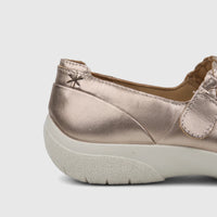 Rosegold Hotter Ladies Comfort Shoe Shake 2, featuring a braided strap and textured sole, side view.