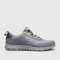 Hotter Ladies Comfort Sneaker Gravity HT113 in pale blue and grey, featuring a side profile and detailed textures.