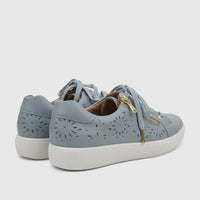 Hotter Ladies Comfort Sneaker Wonder in sage perforated leather, shown from a rear-side view.