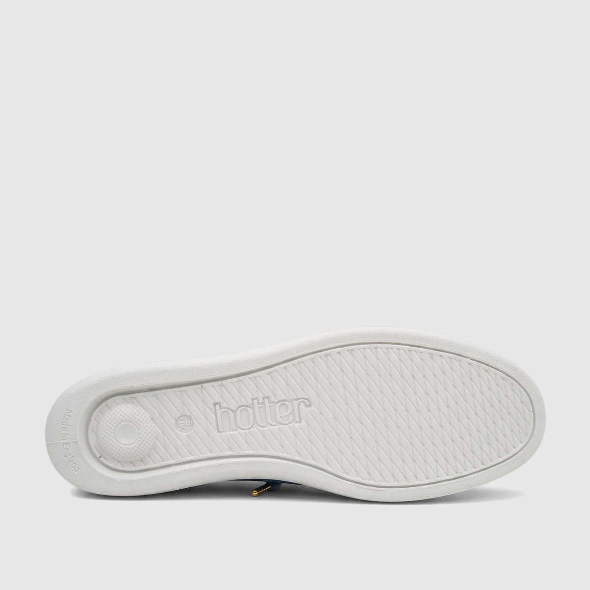 Hotter Ladies Comfort Sneaker Wonder Sage sole, showing the white rubber outsole with embossed logo and textured grip.