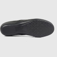 HP Ladies Comfort Lace Up HPL01499 Sister Black HL273 shoe, viewed from the bottom showing the textured sole pattern and low