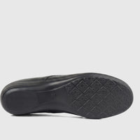 HP Ladies Comfort Lace Up HPL01499 Sister Black HL273 shoe, showing the textured black rubber sole from below.