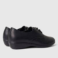 HP Ladies Comfort Lace Up HPL01499 Sister Black HL273 shoes in black leather with perforated details, viewed from the side.