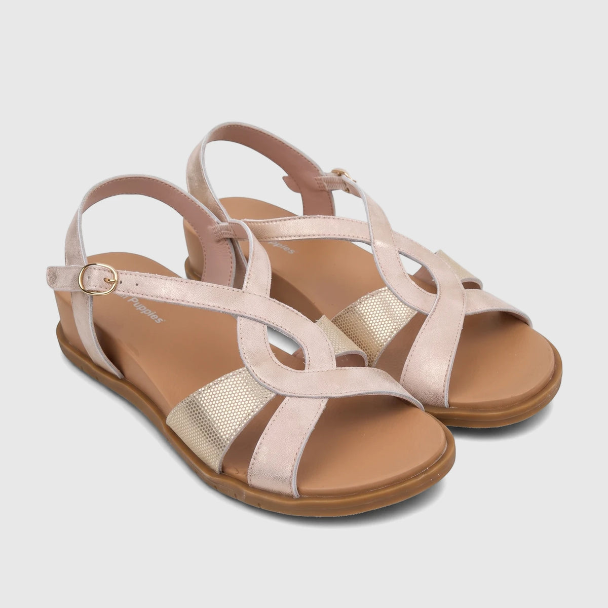 Pink metallic HP Ladies Comfort Sandal Baby Ines HPL01521 with criss-cross straps and adjustable buckle for everyday wear.