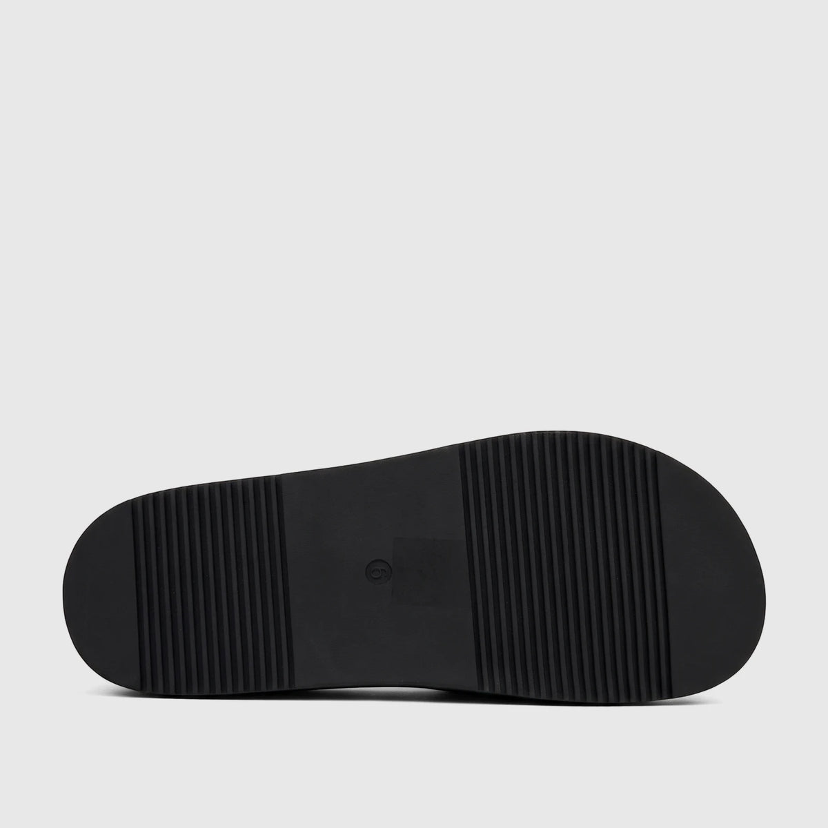 HP Ladies Comfort Slide HPL01526 Reya Black HL300, showing the bottom sole with a ribbed texture and size '6'.