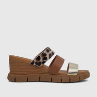 HP Ladies Comfort Wedge Sandal Catalino with leopard print, brown, and gold straps, and a wedge heel.